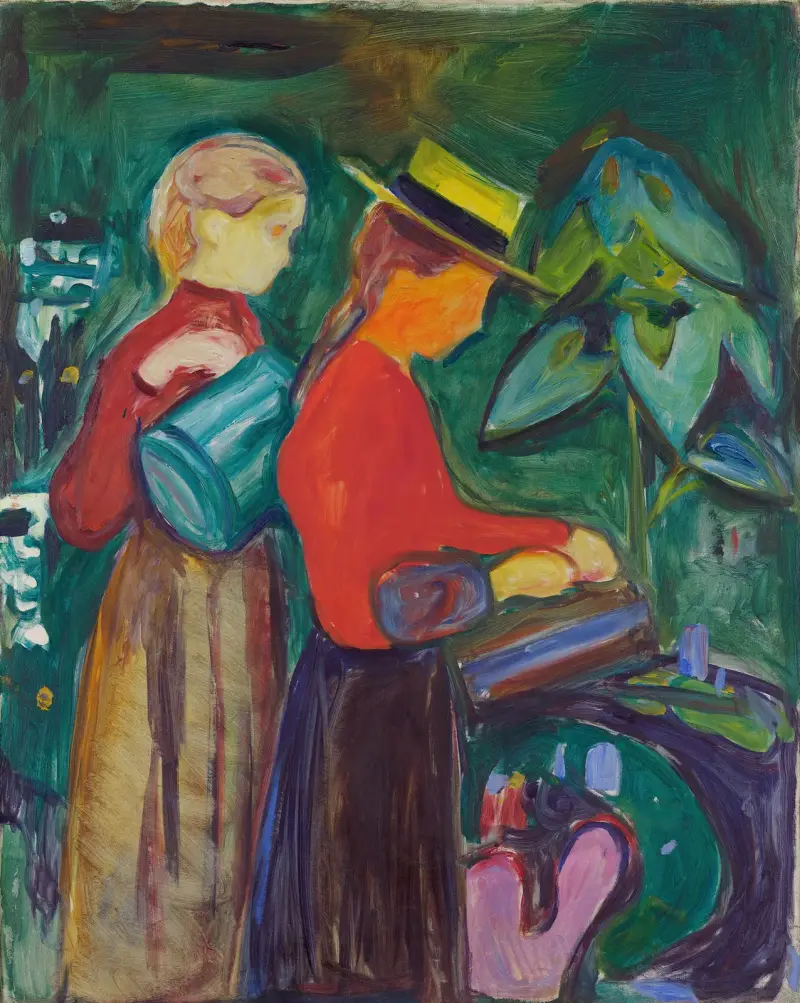 Girls watering Flowers (The Linde Frieze) av Edvard Munch