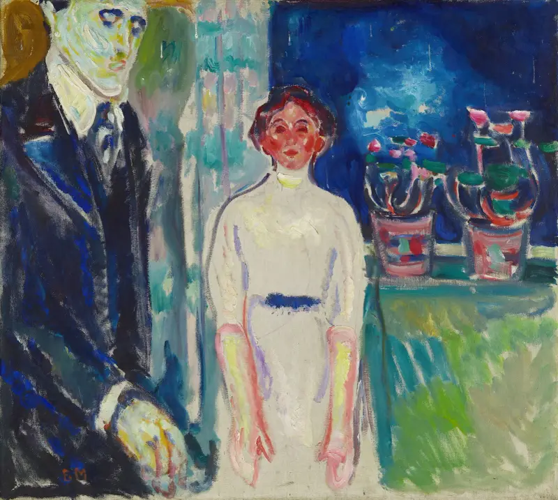 Mann und Frau am Fenster mit Topfpflanzen von Edvard Munch