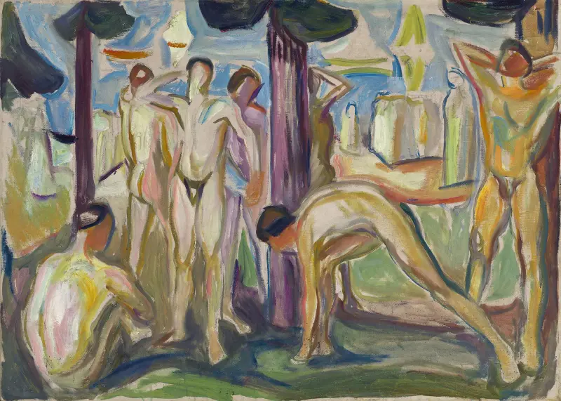 Nackte Männer in Landschaft von Edvard Munch
