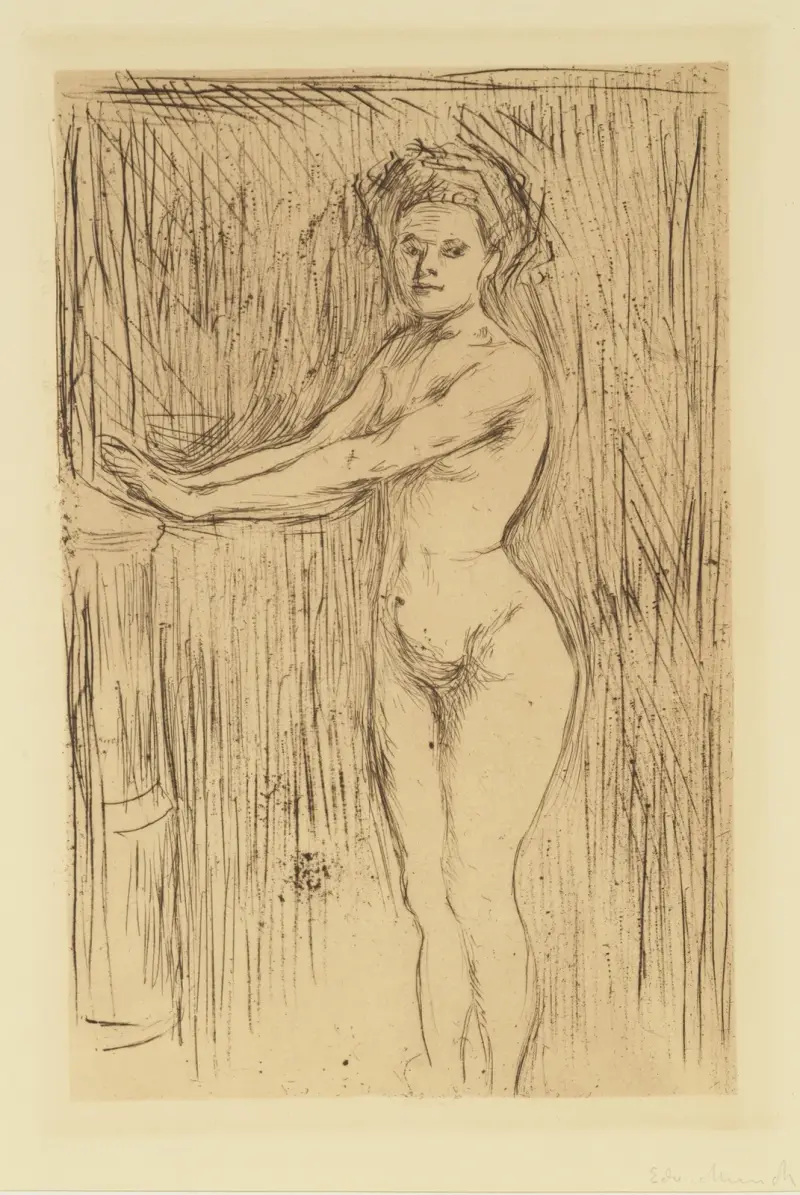 Nackte Frau (Modell, die sich die Hände wärmt) von Edvard Munch