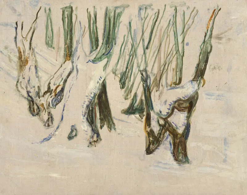 Drsné kmeny ve sněhu, Edvard Munch