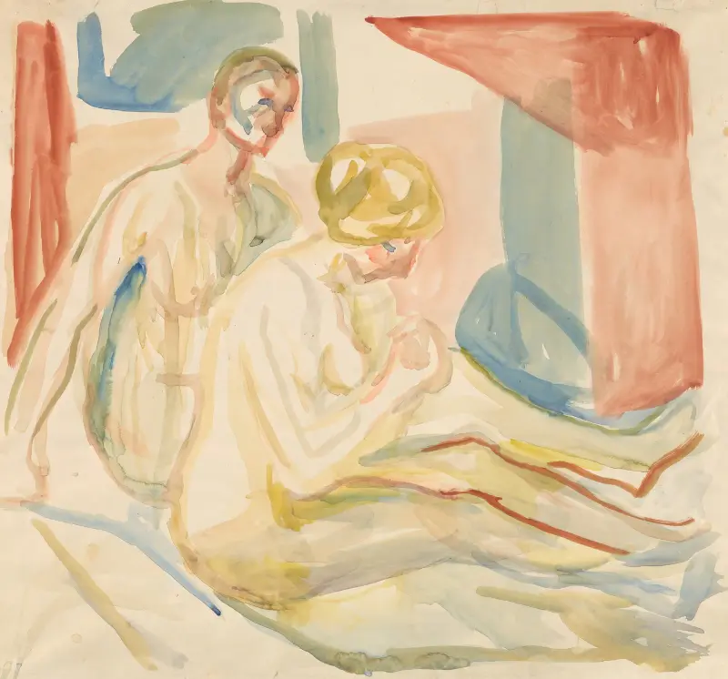 Sittende naken mann og kvinne av Edvard Munch