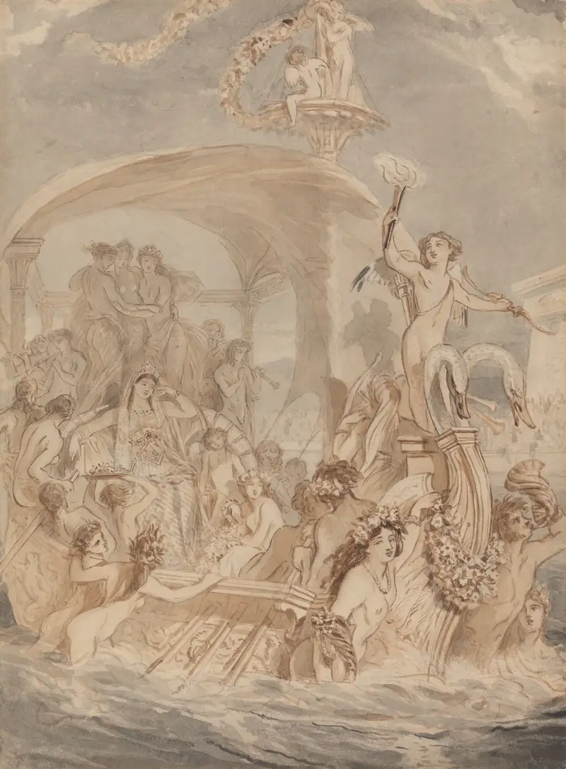 Cleopatra on the Cydnus to Meet Antony av Alfred Edward Chalon