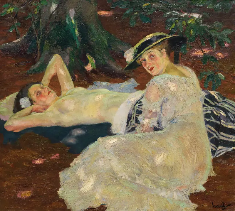 Heißer Tag (Zwei Damen unter den Bäumen) von Edward Cucuel