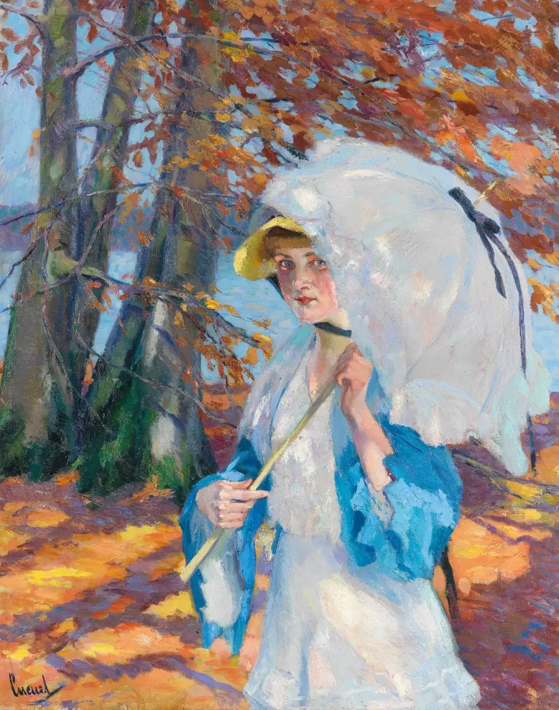 Lady with parasol at Ammersee av Edward Cucuel