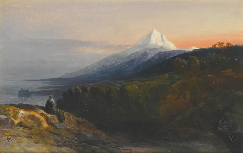 Utsikt mot berget Athos och Pantokrator-klostret, Grekland av Edward Lear