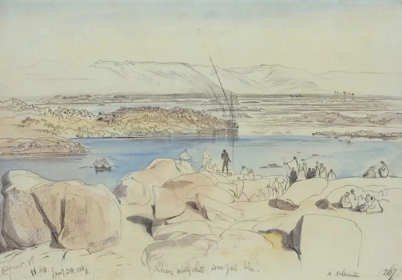Nubier vid första katarakten i Nilen vid File, Egypten av Edward Lear