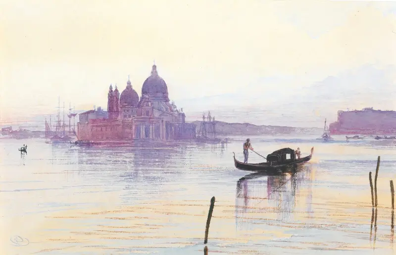Santa Maria della Salute von der anderen Seite des Bacino, Venedig von Edward Lear
