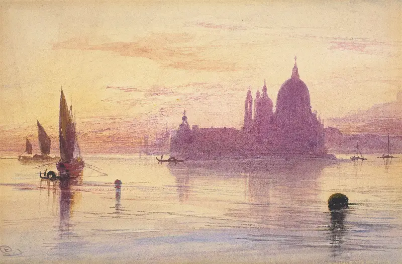 Santa Maria della Salute, Venedig, vid solnedgång av Edward Lear