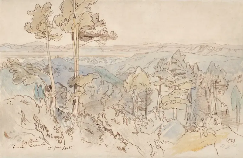 The Gulf of Brolo from near Kokkinomilia av Edward Lear