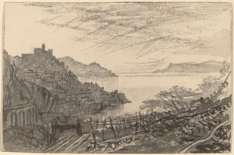 Vy över en vik från en sluttning (Amalfi) av Edward Lear