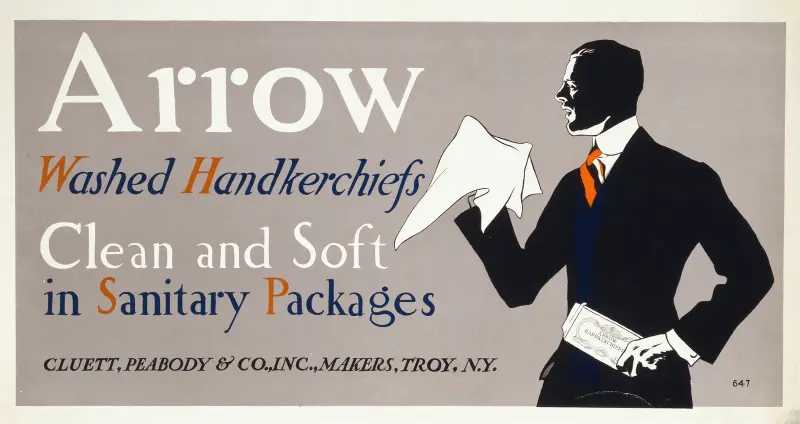 Arrow washed handkerchiefs, clean and soft in sanitary packages av Edward Penfield