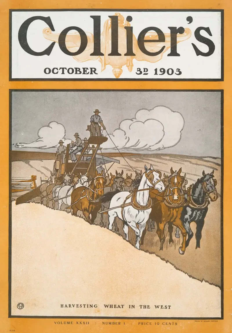 Collier’s October 3rd, 1903, Harvesting Wheat in The West av Edward Penfield