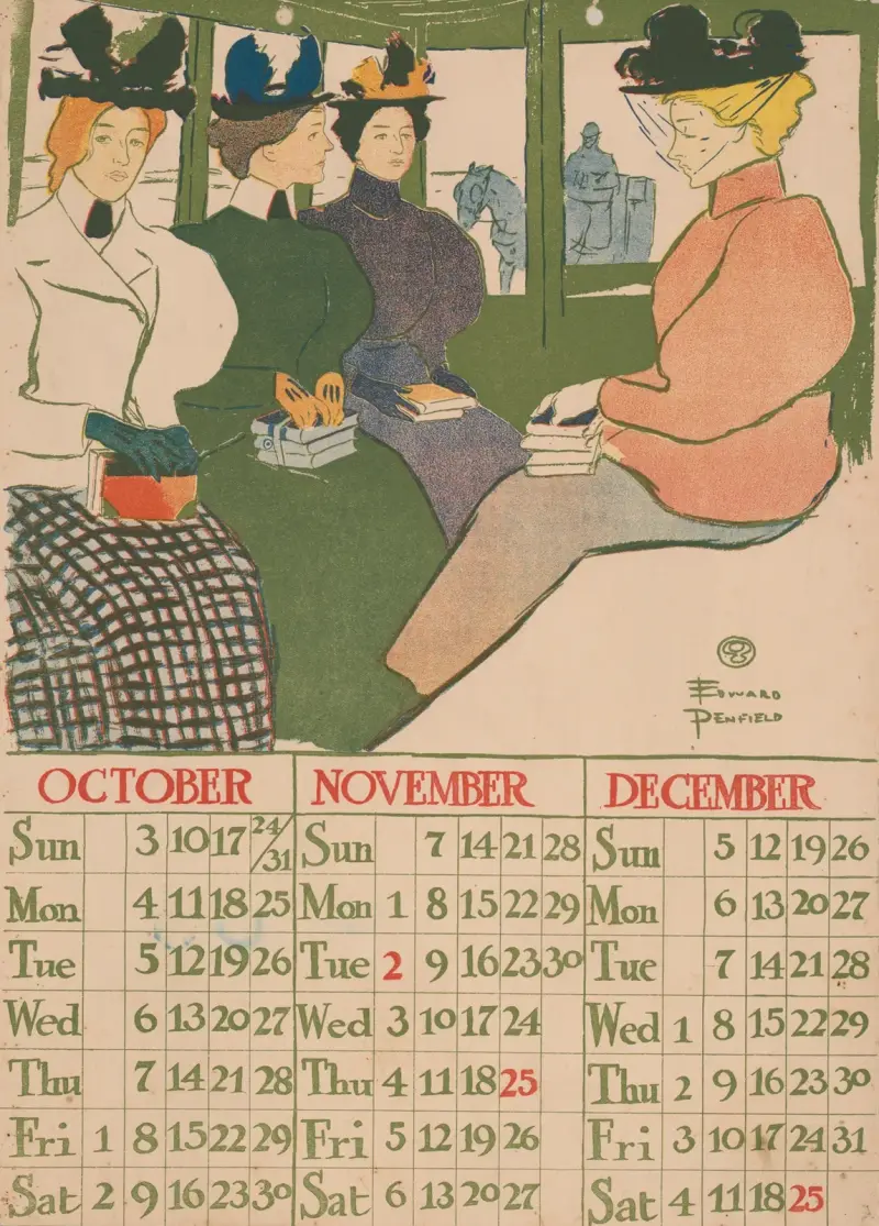 Oktober november december 1897 kalender av Edward Penfield