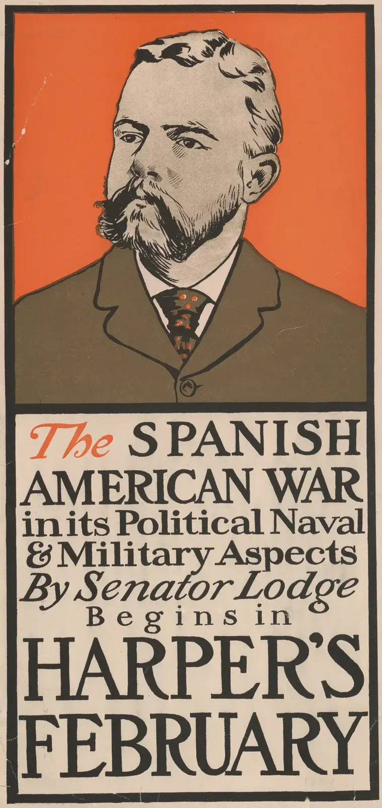 Spansk-amerikanska kriget i dess politiska, marina och militära aspekter av senator Lodge, börjar i Harper's februari av Edward Penfield