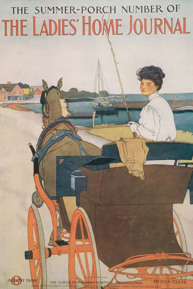 Sommarverandan i The Ladies' Home Journal, augusti 1908 av Edward Penfield