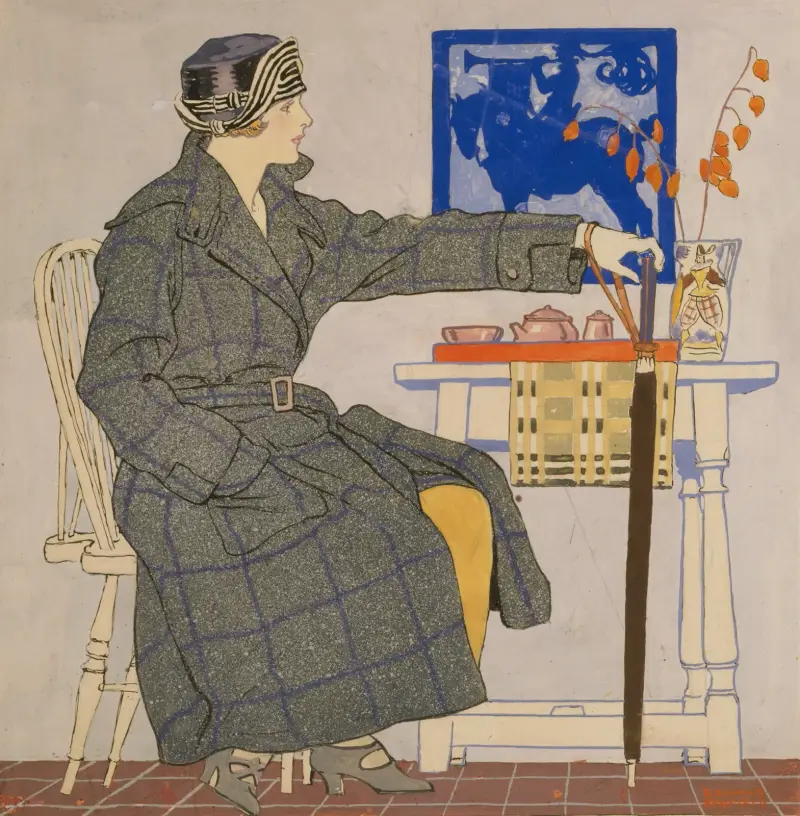 Junge Frau am Tisch mit Schirm von Edward Penfield