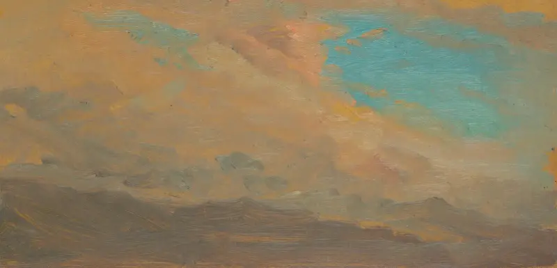 Molnig himmel över berg av Frederic Edwin Church