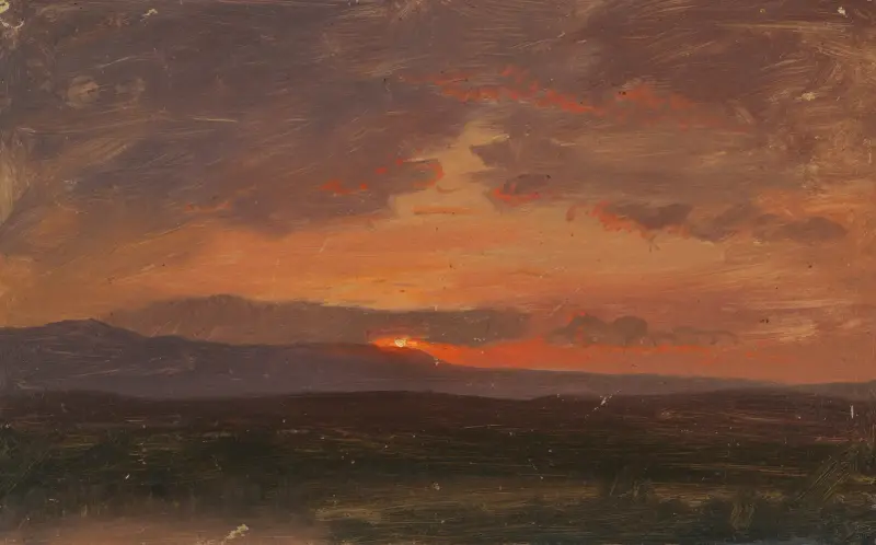 Hudson Valley, New York med solnedgång bakom Catskillbergen av Frederic Edwin Church