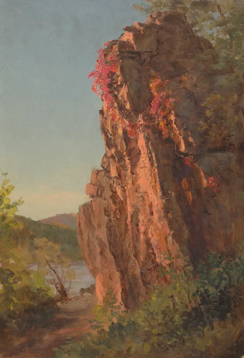 Landskap med stor klippa, möjligen North Carolina av Frederic Edwin Church