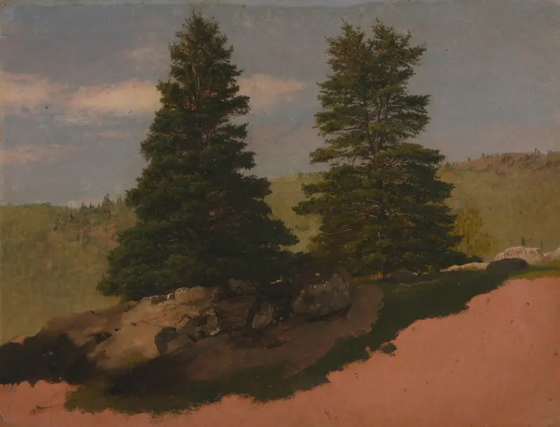 New England-landskap (två tallar) av Frederic Edwin Church