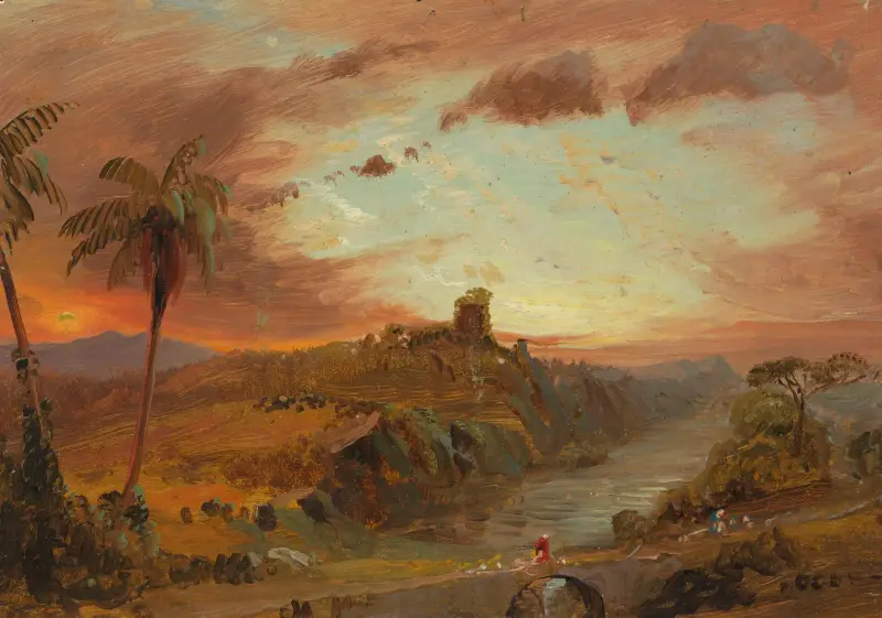 Skiss till 'Imaginärt sydamerikanskt landskap' av Frederic Edwin Church