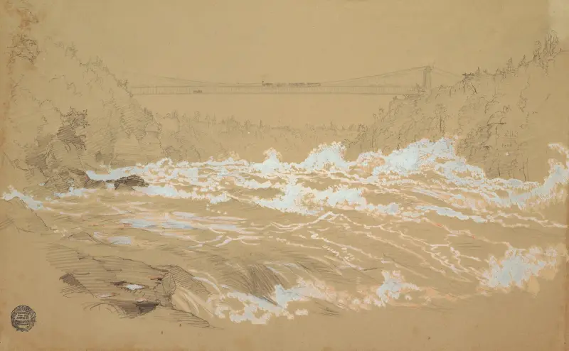 Klyftan vid Niagara, mot hängbron av Frederic Edwin Church