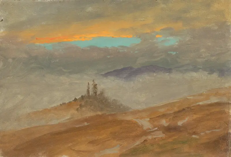Vinterlandskap, utsikt mot Zuarry Hill, skymning av Frederic Edwin Church