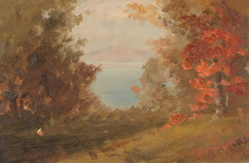 Skogslandskap på hösten (Hudson, New York eller Maine) av Frederic Edwin Church