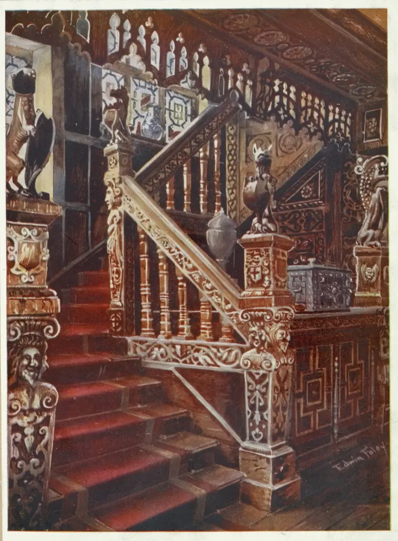 Carved oaken stairway, Godinton av Edwin Foley