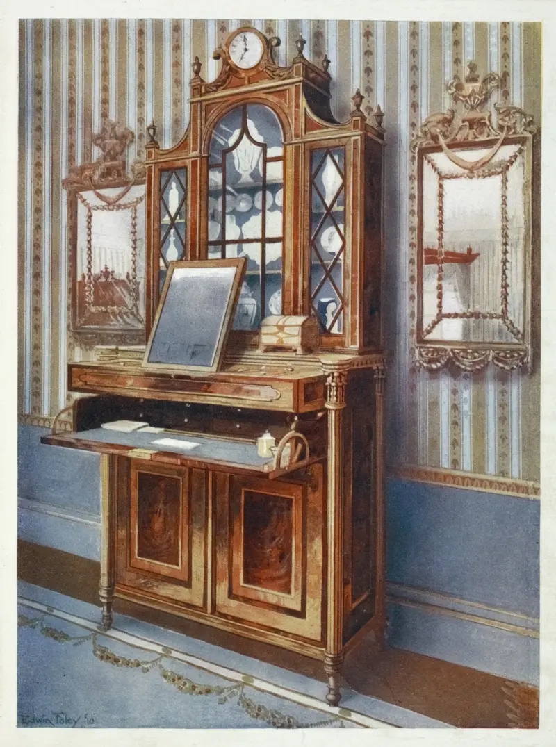Satinwood och mahogny med inläggningar – toalettbyrå av Edwin Foley