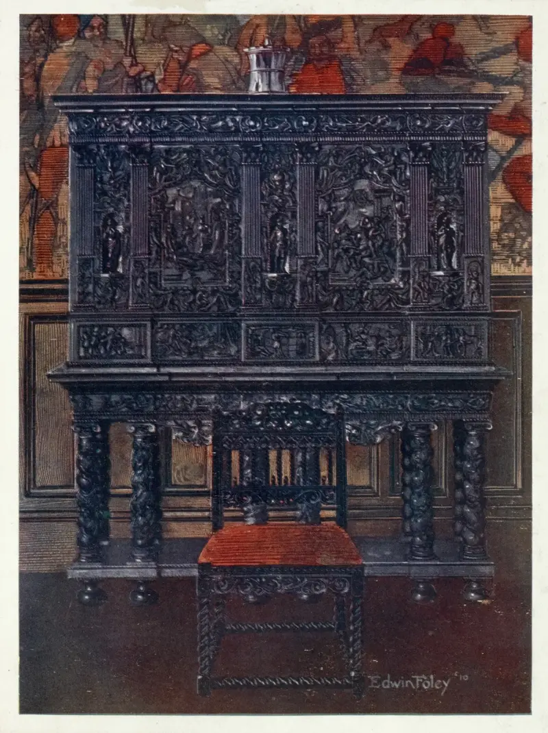 The ‘Rubens’ cabinet–of ebony carved. Interior fittings inlaid and columns of tortoiseshell av Edwin Foley