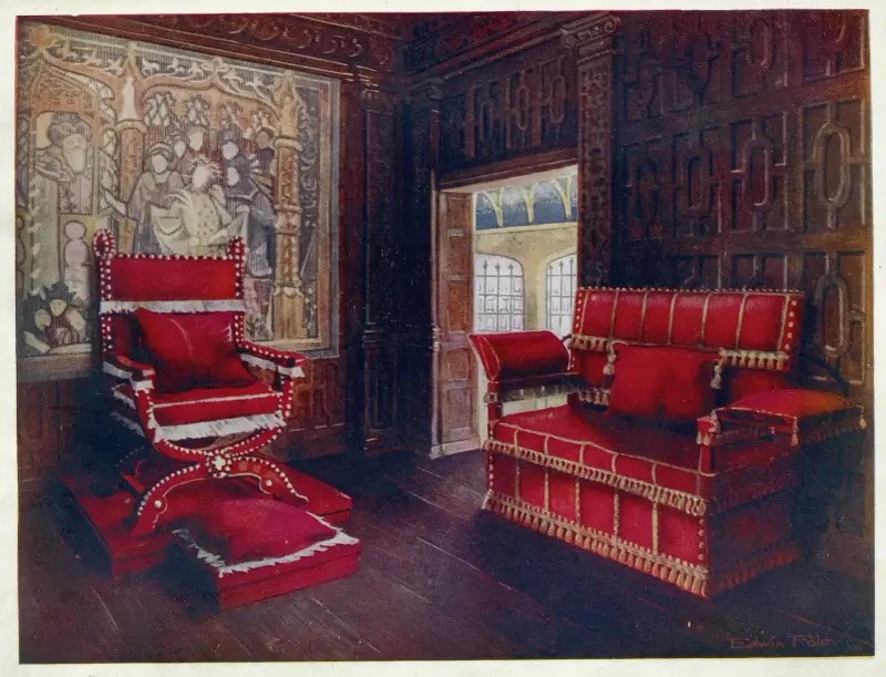 Upholstered chair and couch with adjustable ends av Edwin Foley