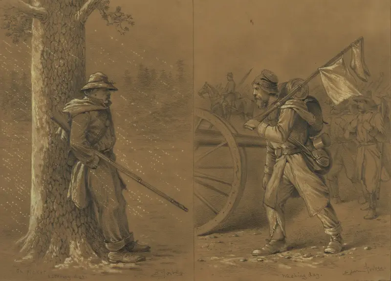 Ein regnerischer Tag auf Vorposten von Edwin Forbes