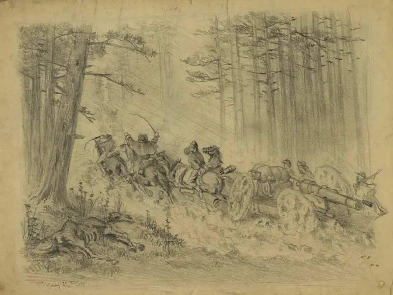 A stormy march–(Artillery)–Spotsylvania Court House av Edwin Forbes
