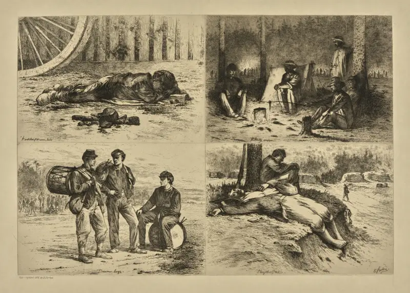 A watched pot never boils. A hearty supper on the battle field. Drummer boys. Played out. av Edwin Forbes