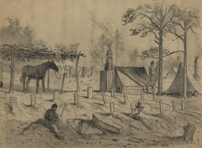 En armés kyrkogård. Vinterläger nära Stoneman’s Switch, Falmouth, Va. av Edwin Forbes