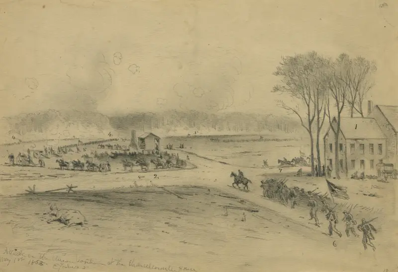 Attack on the Union position at the Chancellorsville House av Edwin Forbes
