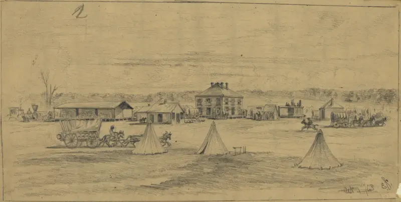 Bealton Station, an der Orange-and-Alexandria-Eisenbahn, Versorgungsdepot von Edwin Forbes