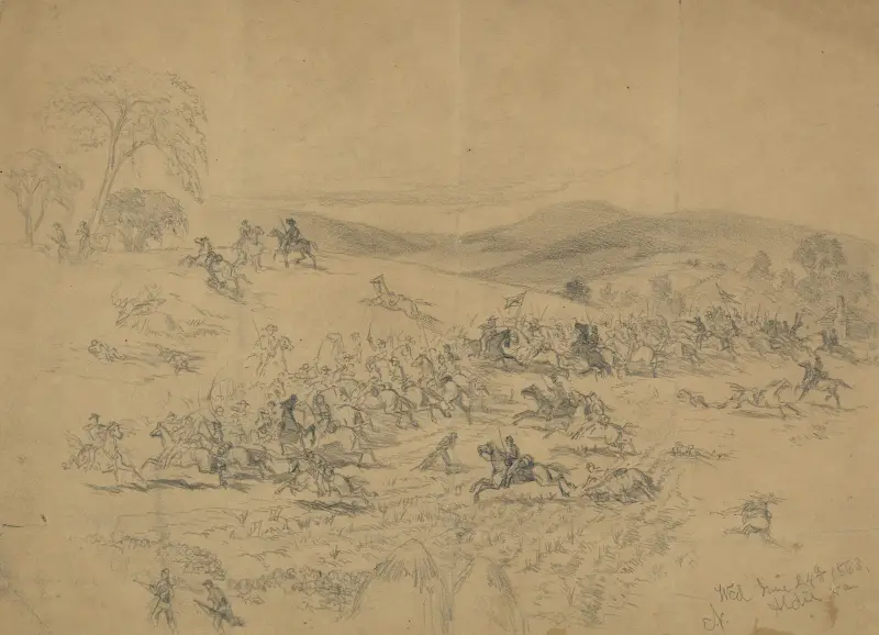 Kavalleristrid nära Aldie, Va. under marschen till Gettysburg av Edwin Forbes