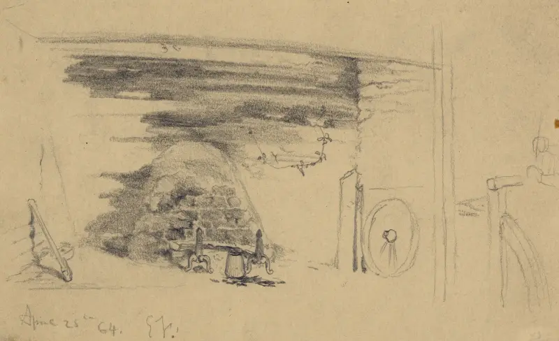 Eldstad i negerhydda av Edwin Forbes