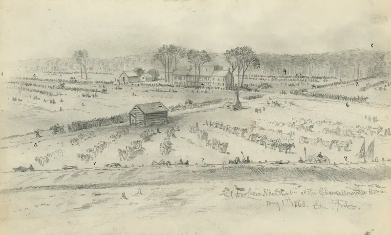 General Hookers högkvarter vid Chancellorsville-huset av Edwin Forbes