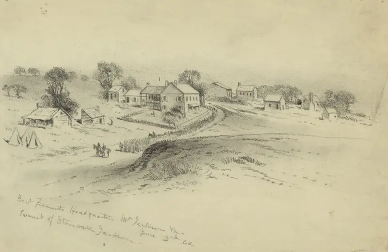 General Fremonts högkvarter, Mt. Jackson, Va. – Jakten på Stonewall Jackson av Edwin Forbes