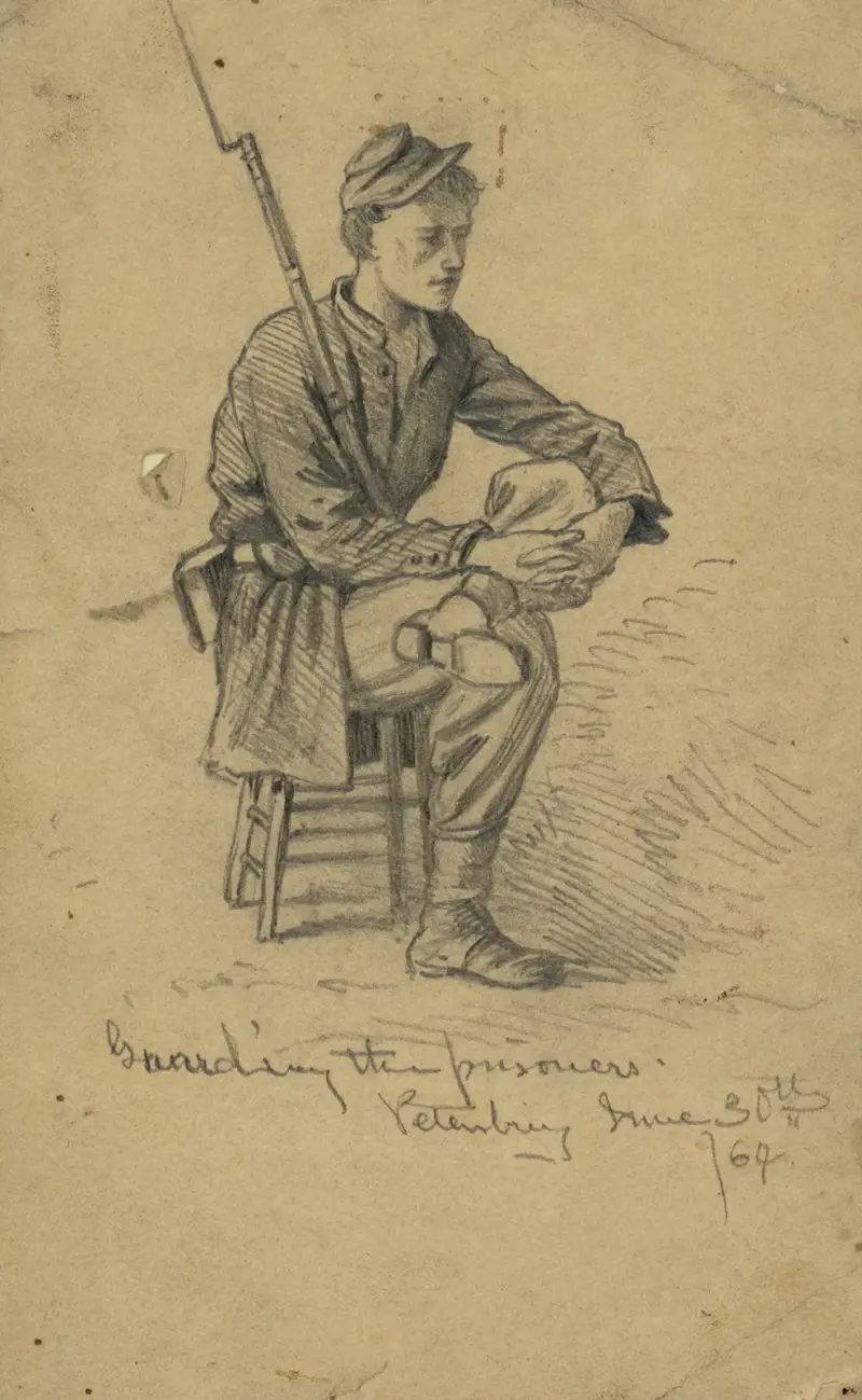 Vaktar fångarna. Petersburg, 30 juni 1864 av Edwin Forbes