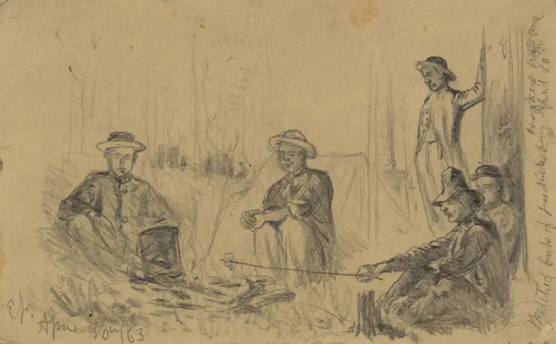 I skogen vid Chancellorsville – bivack om natten av Edwin Forbes