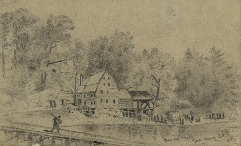 Jerico Mill, pontoner m.m. av Edwin Forbes
