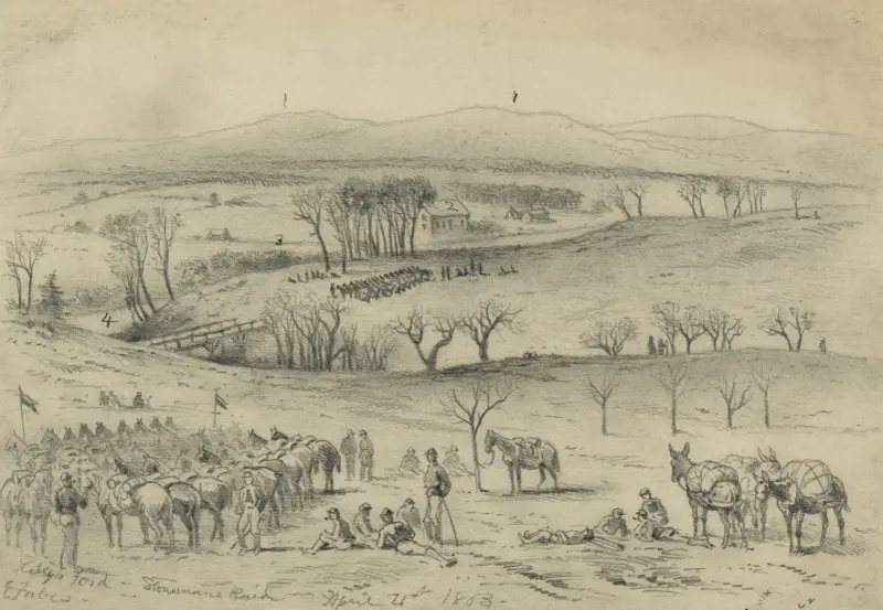 Kelly’s Ford – Stonemans räd, 21 april 1863 av Edwin Forbes
