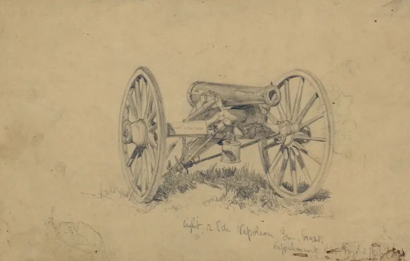 Light 12 pdr. Napoleon gun, brass, Rappahannock av Edwin Forbes