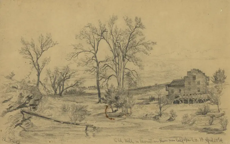 Alte Mühle am Mountain Run bei Culpepper Court House, Va., 21. April 1864 von Edwin Forbes
