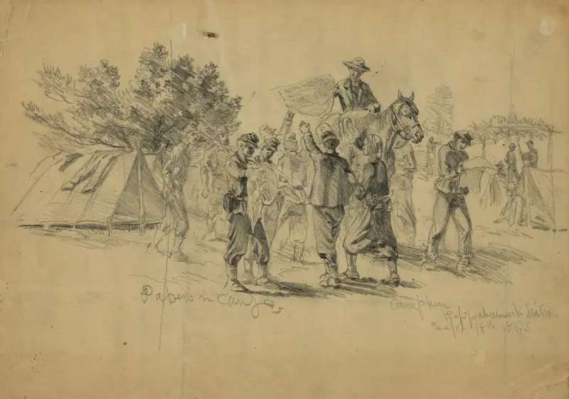 Papper i lägret – Campmen – Rappahannock Station av Edwin Forbes